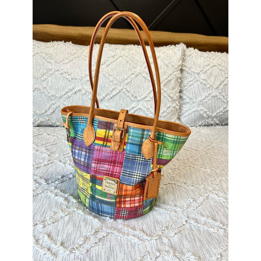 Dooney & Bourke Patchwork Madras Plaid Picnic With Ants Pattern Tote Y2K Retro